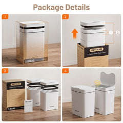 PrettyCare 2 Packs 3.6 Gal Automatic Bathroom Trash Cans with Lid Touchless Small Bedroom Plastic Garbage Can White GC01